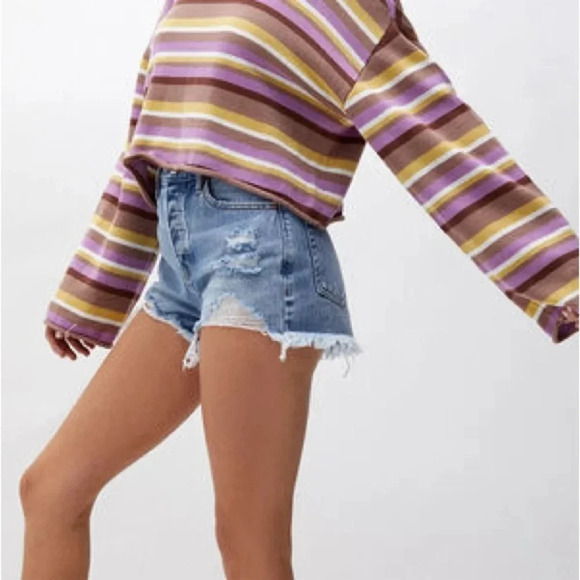 PacSun Vintage High Rise Emma Denim Shorts medium blue distressed size 27 NWT - Picture 4 of 13